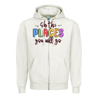 Oatmeal Heather oh the places you will go Zipper Hoodie - MaliasSmallBusiness