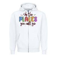 White oh the places you will go Zipper Hoodie - MaliasSmallBusiness