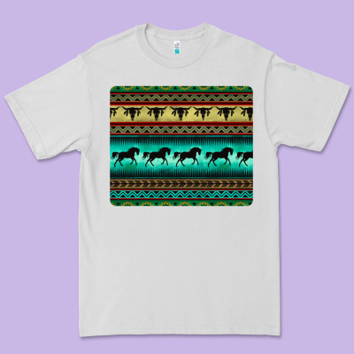 Turquoise Horse And Bullskull Aztec  Pattern Premium Tee Designed By Barkaloodesign