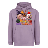 Lavender Happy Hallothanksmas Pigs Heavyweight Hoodie - BundleAndBundleShop