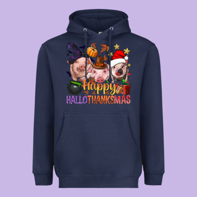 Happy Hallothanksmas Pigs Heavyweight Hoodie Designed By Bundleandbundleshop