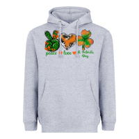 Heather Grey Peace Love St.Patrick's Day Heavyweight Hoodie - BundleAndBundleShop