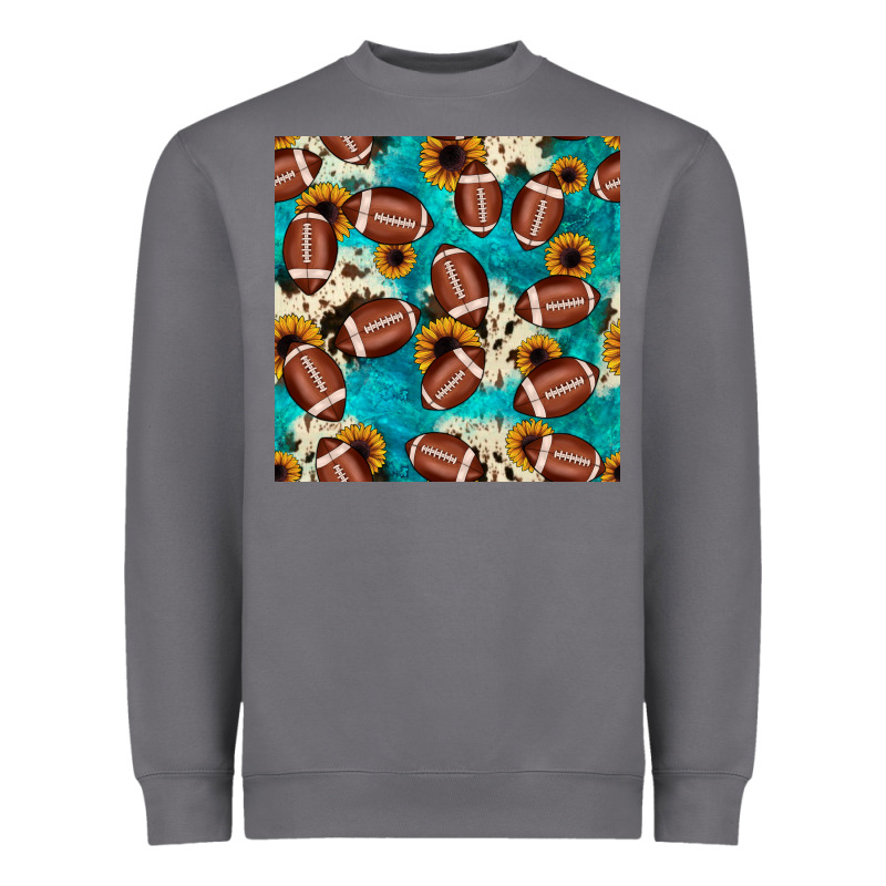 Football Turquoise Cowhide Sunflower Seamless Pattern Heavyweight Sweatshirt by JahusDesignShop | Teevron