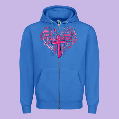 Jesus Is Love Heart Cross Valentines Day Zipper Hoodie Designed By Maliassmallbusiness