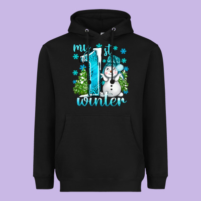My 1 St Winter With Cute Snowman Heavyweight Hoodie Designed By Bundleandbundleshop