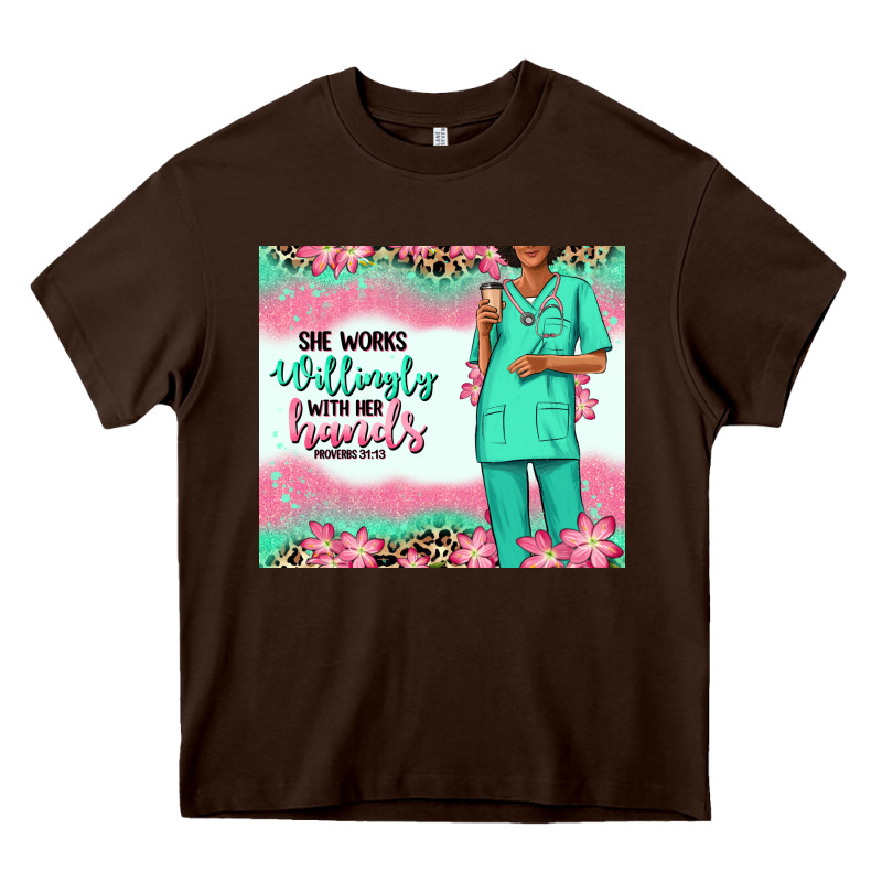 She Works Willingly With Her Hands Afro Nurse Heavy Core Tee by RanaPortraitStore | Teevron