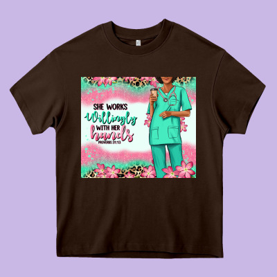 Heavy Core Tee she works willingly with her hands afro nurse