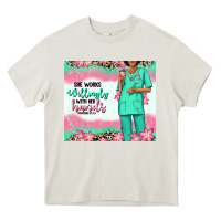 Cream she works willingly with her hands afro nurse Heavy Core Tee - RanaPortraitStore