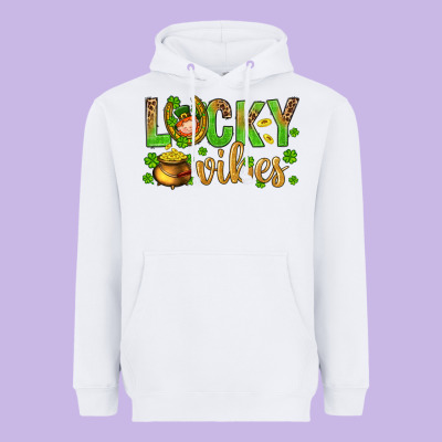 St. Patricks Day Lucky Vibes Heavyweight Hoodie Designed By Bundleandbundleshop