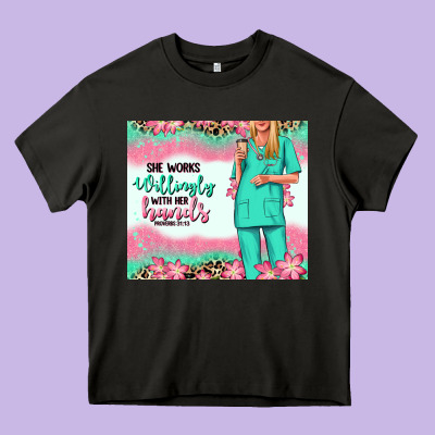 Heavy Core Tee she works willingly with her hands blonde nurse