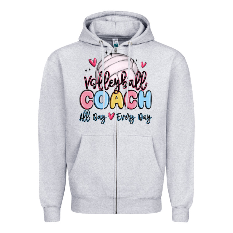 Volleyball Coach All Day Every Day Zipper Hoodie by MaliasSmallBusiness | Teevron