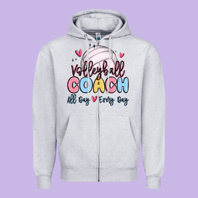 Volleyball Coach All Day Every Day Zipper Hoodie Designed By Maliassmallbusiness