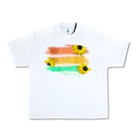 White Colored Triple Sunflower Brush Strokes Urban Heavy Tee - Bettercallsaul