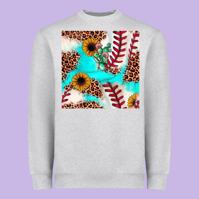 Baseball Leopard Turquoise Cactus Sunflower Seamless Pattern Heavyweight Sweatshirt Designed By Jahusdesignshop