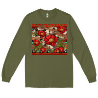 Army Green red flower and cactus with cowhide and aztec Long Sleeve Tee - Artiststas