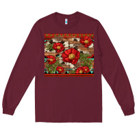 Burgundy red flower and cactus with cowhide and aztec Long Sleeve Tee - Artiststas