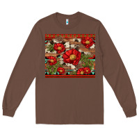 Chestnut red flower and cactus with cowhide and aztec Long Sleeve Tee - Artiststas