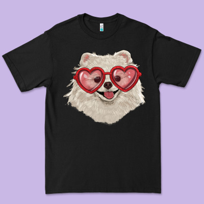 Premium Tee white pomeranian with love glasses