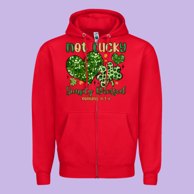 Not Lucky Simply Blessed Zipper Hoodie Designed By Maliassmallbusiness