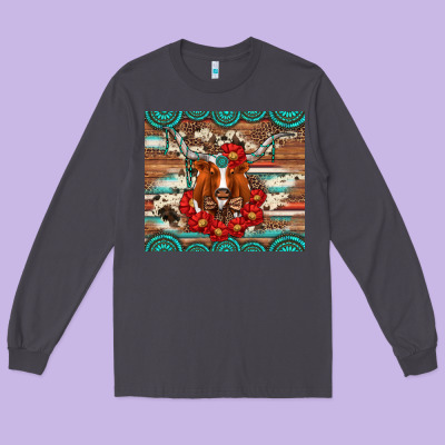 Longhorn With Gemstone Long Sleeve Tee Designed By Artiststas