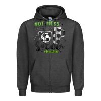 Charcoal Heather hot mess always stressed soccer mama stanley cup Zipper Hoodie - MaliasSmallBusiness