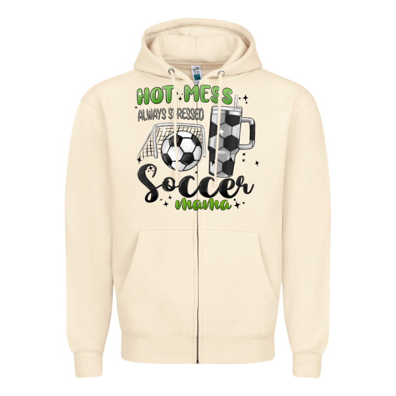 Hot Mess Always Stressed Soccer Mama Stanley Cup Zipper Hoodie by MaliasSmallBusiness | Teevron