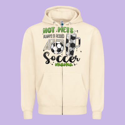 Hot Mess Always Stressed Soccer Mama Stanley Cup Zipper Hoodie Designed By Maliassmallbusiness