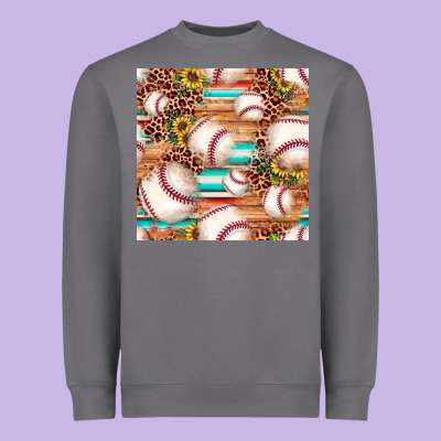 Baseball Leopard Sunflower Seamless Pattern Heavyweight Sweatshirt Designed By Jahusdesignshop