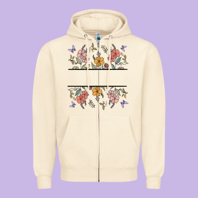Wildflower Your Text Here Zipper Hoodie Designed By Maliassmallbusiness