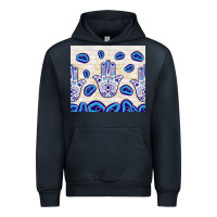 Navy evil eyes with white wooden pattern Urban Hoodie - TumblerDesignByShophia