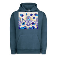 Pigment Midnight Navy evil eyes with white wooden pattern Urban Hoodie - TumblerDesignByShophia