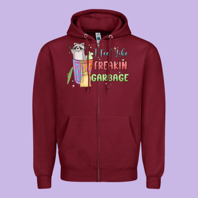 I Feel Like Garbage Raccoon Zipper Hoodie Designed By Maliassmallbusiness
