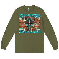 Army Green gemstone and cross with cowhide Long Sleeve Tee - Artiststas