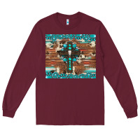 Burgundy gemstone and cross with cowhide Long Sleeve Tee - Artiststas