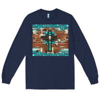 Navy gemstone and cross with cowhide Long Sleeve Tee - Artiststas