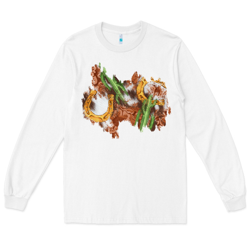 Horseshoe Cowhide Cactus Patch Long Sleeve Tee by AdoDesignShop | Teevron