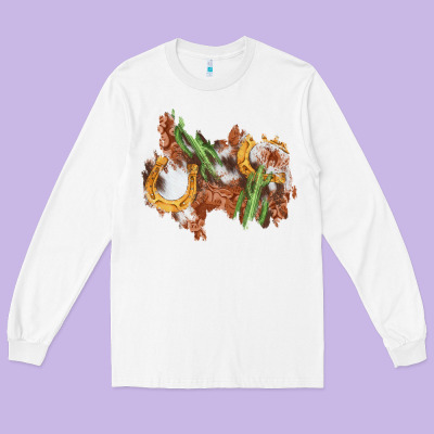 Horseshoe Cowhide Cactus Patch Long Sleeve Tee Designed By Adodesignshop