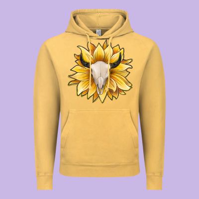 Sunflower Bull Skull Vintage Hoodie Designed By Jahusdesignshop
