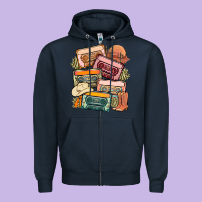 Customized Country Cassette Tapes Zipper Hoodie Designed By Maliassmallbusiness