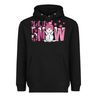 Black Pink Let It Snow With Cute Snowman Heavyweight Hoodie - BundleAndBundleShop