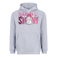 Heather Grey Pink Let It Snow With Cute Snowman Heavyweight Hoodie - BundleAndBundleShop