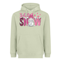 Matcha Pink Let It Snow With Cute Snowman Heavyweight Hoodie - BundleAndBundleShop