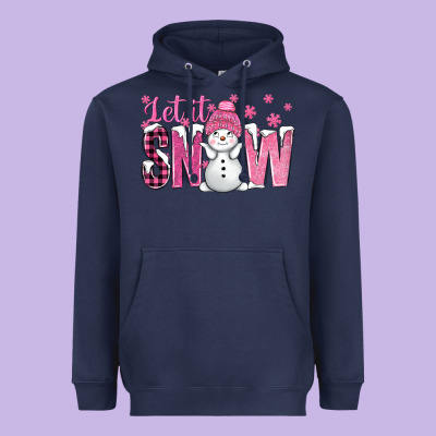 Pink Let It Snow With Cute Snowman Heavyweight Hoodie Designed By Bundleandbundleshop