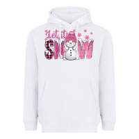White Pink Let It Snow With Cute Snowman Heavyweight Hoodie - BundleAndBundleShop
