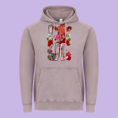 Love Cow Valentine Vintage Hoodie Designed By Racoondesign