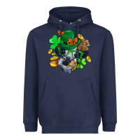 Navy St. Patrick Cow Clover Heavyweight Hoodie - BundleAndBundleShop