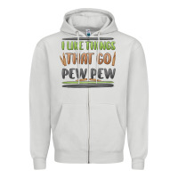 Dove Grey i like things that go pew pew Zipper Hoodie - MaliasSmallBusiness