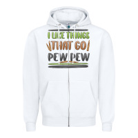 White i like things that go pew pew Zipper Hoodie - MaliasSmallBusiness