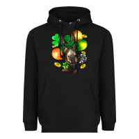 Black St. Patricks Clovers With Donkey Heavyweight Hoodie - BundleAndBundleShop
