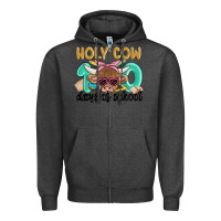 Charcoal Heather holy cow 100 days of school Zipper Hoodie - MaliasSmallBusiness